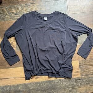 Athleta XL Black Long Sleeve Top Pleated Back Relaxed Fit Stretch Lounge Casual